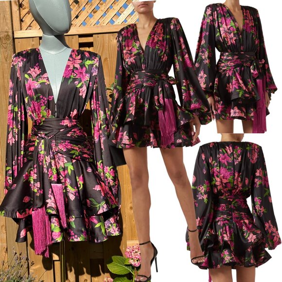 🆕 BRONX & BANCO 🧿 NWOT Bedouin Pink Lily Mini Dress, Tassel Tie, Sz M US 6 - Picture 1 of 17